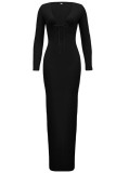 ブラック セクシー シンプル ソリッド 小帯 V ネック ワン ステップ スカート ドレス