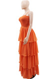 Tangerine Элегантный однотонный лоскутный бинт с воланами Спагетти-бретельки Длинные платья Платья