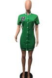 Green Casual Solid Embroidered Patchwork Buckle Straight Dresses
