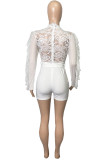 White Sexy Solid Hollowed Out Patchwork See-through Half A Turtleneck Regular Rompers