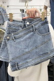 Gonne di jeans asimmetriche a vita alta patchwork solido grigio strada