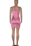 アプリコット セクシー ソリッド パッチワーク 非対称 スパゲッティ ストラップ スリング ドレス ドレス