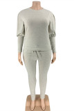 Dark Gray Fashion Casual Solid Basic O Neck Plus Size Two Pieces