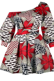 Red Sexy Print Patchwork One Shoulder Cake Skirt Dresses