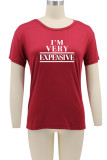 Red Fashion Casual Letter Print Basic O Neck T-Shirts
