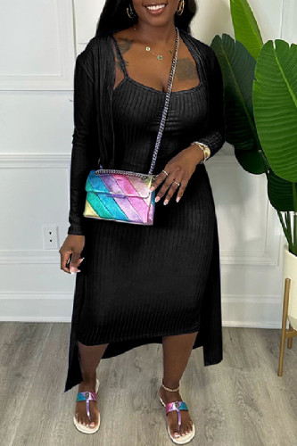 Black Casual Solid Patchwork O Neck Long Sleeve Two Pieces