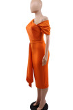 Tangerine Röd Elegant Solid Patchwork Aftonklänning med sned krage