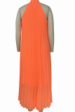 Tangerine Elegant Solid Patchwork Fold Halter A Line Plus Size Dresses