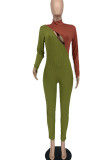 Orange Green Casual Solid Hollowed Out Patchwork Zipper Half A Turtleneck Skinny Jumpsuits