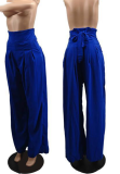 Blue Casual Solid Patchwork Loose High Waist Wide Leg Solid Color Bottoms