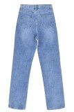 Hellblaue, lässige, zerrissene, gerade, einfarbige, gerade Jeans mit hoher Taille