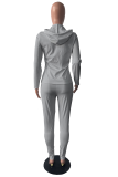 Gris Street Solid Draw String Hooded Collar Long Sleeve Two Pieces