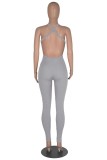Grey Sexy Casual Solid Backless O Neck Skinny Jumpsuits