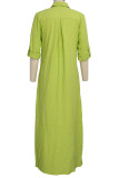 Mint green Casual Solid Patchwork Buckle Turndown Collar Shirt Dress Dresses