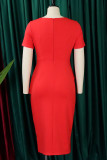 Red Elegant Solid Patchwork Oblique Collar One Step Skirt Dresses