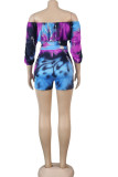 violet Fashion Sexy Print Milk. Half Sleeve one word collar Rompers