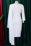 Robes de jupe en une étape blanches élégantes à volants en patchwork à col rond