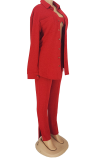 Rose Red Casual Solid Patchwork Turndown Collar Long Sleeve Tree Pieces