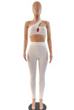 White Sportswear Solid Patchwork Oblique Collar Sleeveless Two Pieces