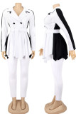 White Casual Solid Patchwork With Belt Turn-back Collar Long Sleeve Two Pieces
