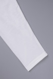 Vestidos de manga comprida com estampa casual branco com patchwork e decote em bico