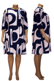 Pink Casual Print Patchwork O Neck Straight Plus Size Dresses