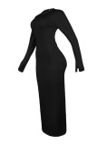 Zwarte casual effen rugloze coltrui jurken met lange mouwen