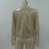 Apricot Fashion Solid Sequins Patchwork O Neck Outerwear