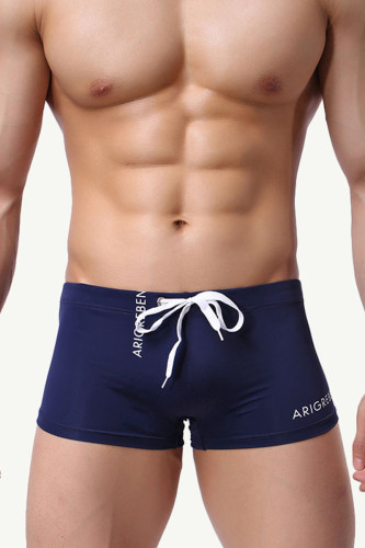 Navy Blue Casual Letter Patchwork Draw String Board Shorts