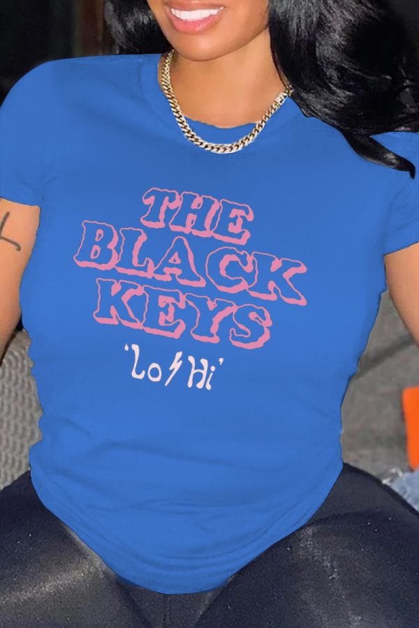 T-shirts à col rond avec lettres imprimées de rue bleu royal