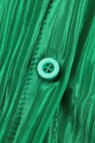 Grüner beiläufiger fester Patchwork-Umlegekragen mit langen Ärmeln, zweiteilig