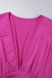 Fuchsia Sexy Casual Solid Patchwork Falten V-Ausschnitt ärmelloses Kleid