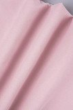 Roze casual effen patchwork rechte lage taille conventionele effen kleur broek