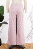 Rosa Casual Retazos lisos Recto Cintura baja Convencional Color sólido Pantalones