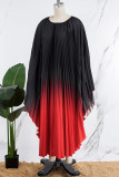 Schwarze, aprikosenfarbene, lässige, allmähliche Änderungsdruck-Plissee-lange Kleider mit O-Ausschnitt