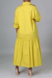 Robes jaunes décontractées en patchwork uni à col chemise