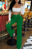 Black Casual Solid Basic Regular High Waist Conventional Solid Color Trousers