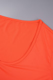 Orange Casual Solid Basic U-hals långärmad Plus Size Klänningar