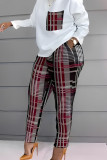 Brown Casual Plaid Geometric Striped Patchwork Pocket Printing O Neck Long Sleeve Two Pieces
