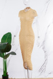 Donkergroene elegante effen patchwork doorzichtige vouwjurken met een halve coltrui en gewikkelde rok