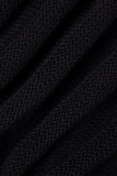 Black Elegant Solid Patchwork See-through Fold Half A Turtleneck Wrapped Skirt Dresses