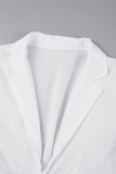 Blanco casual sólido frenillo cuello vuelto manga larga dos piezas