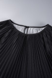 ブラック レッド カジュアル 徐々に変化するプリント プリーツ O ネック ロング ドレス ドレス