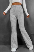 Pantalon gris décontracté uni basique, slim, taille haute, conventionnel, couleur unie