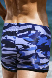 Pantaloncini da surf con cerniera con tasca con cordino e patchwork con stampa mimetica blu
