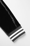 Schwarzer, lässiger, solider Patchwork-Reißverschlusskragen mit langen Ärmeln, zweiteilig
