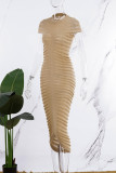 Цвета хаки Элегантные однотонные лоскутные прозрачные складки Половина водолазки Платья-юбки с запахом