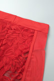 Rode sexy effen patchwork doorzichtige rugloze spaghettibandjes mouwloze twee stukken