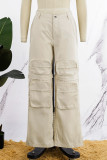 Pantalon de couleur unie conventionnel à taille basse droite décontracté en patchwork uni kaki