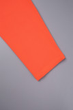 Orange Décontracté Solide Basique Col en U Manches Longues Grande Taille Robes